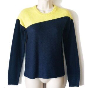 NWOT Noir Fuzzy Crew Neck Sweater S Blue Yellow